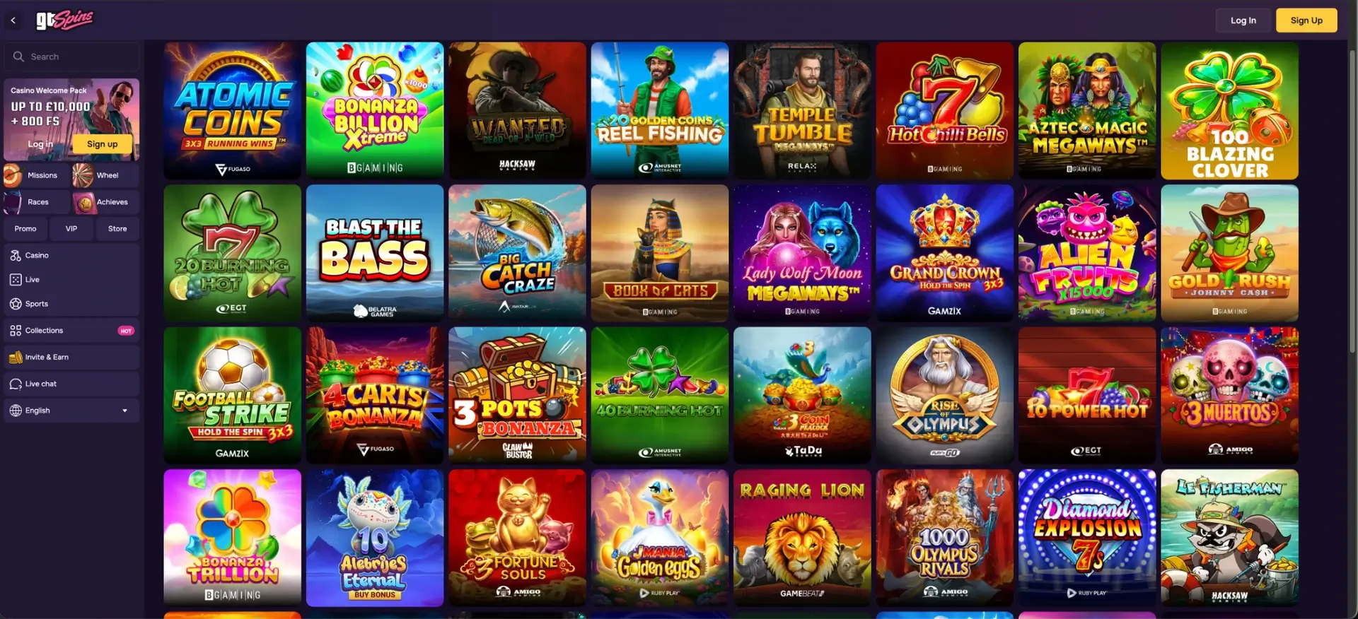 GTspins casino games catalogue